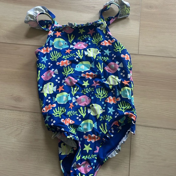 Colorful Fish Print Kids Swimsuit size 12 - Picture 2 of 4